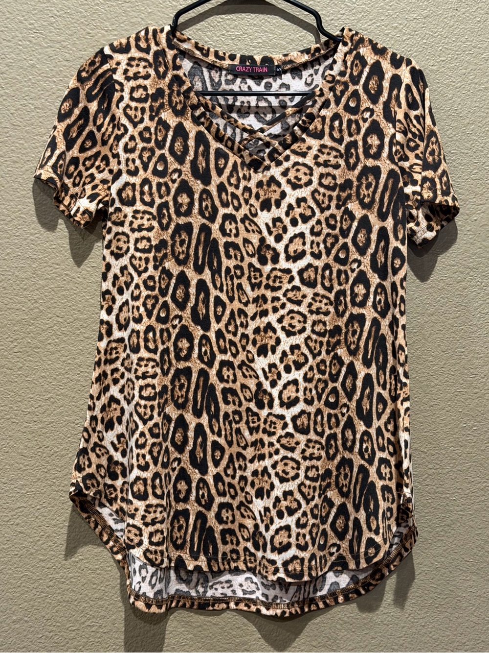 Crazy Train Leopard Print Crisscross V-Neck Short Sleeve Top - Brown/Black